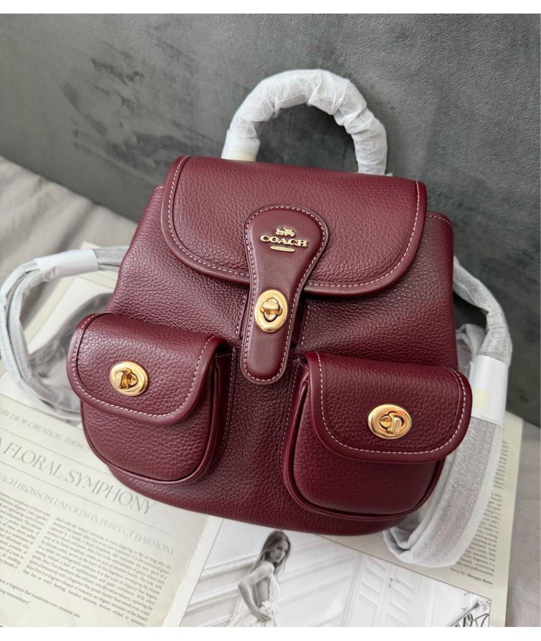 COACH Бордовый кожаный рюкзак, фото 2