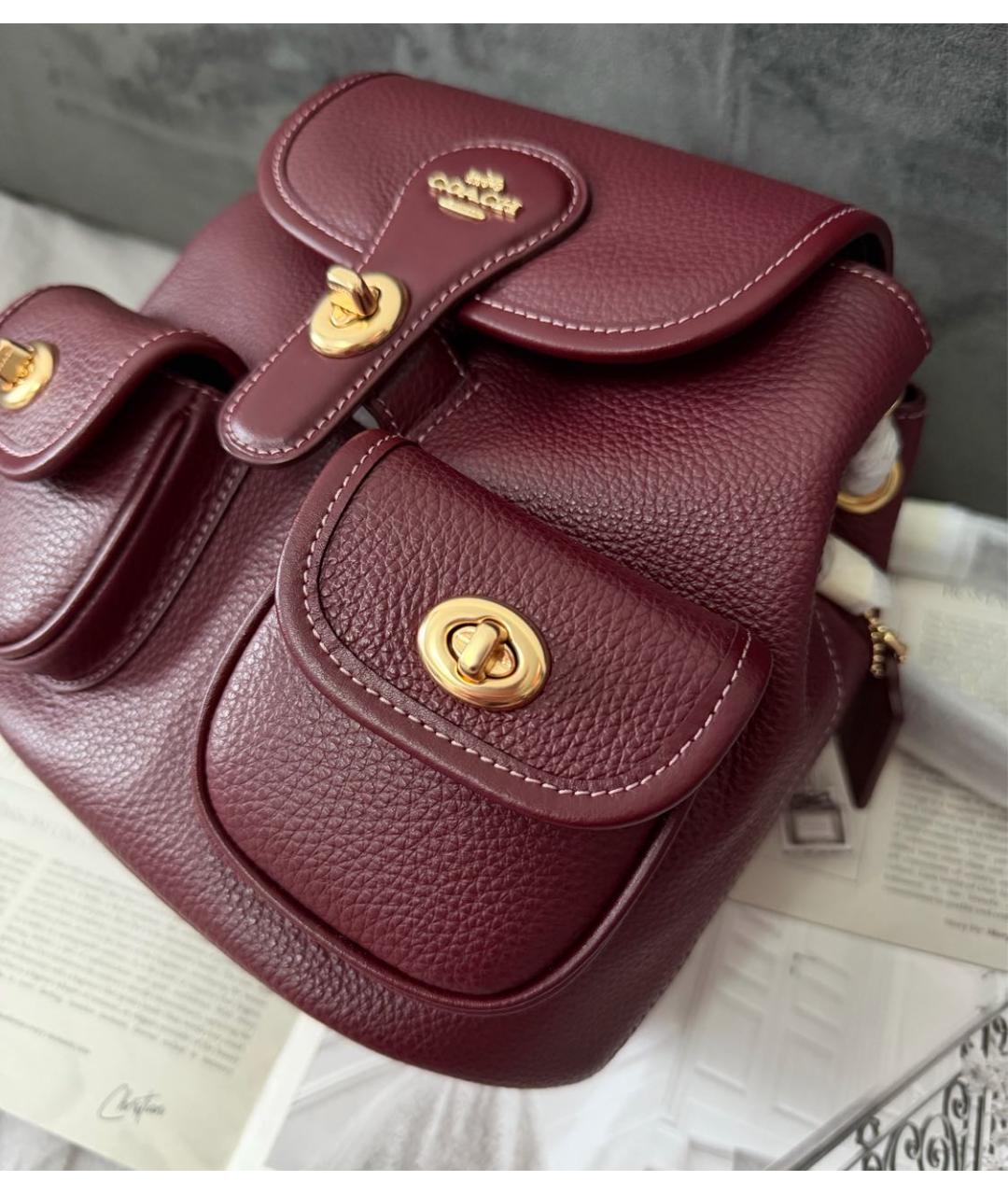 COACH Бордовый кожаный рюкзак, фото 6