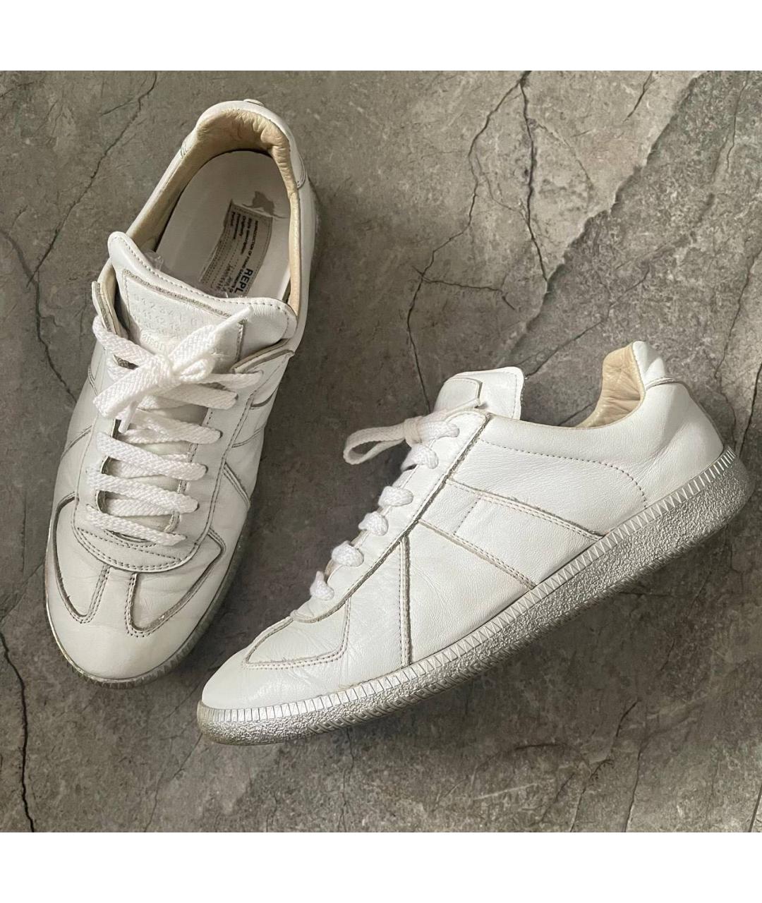 MAISON MARGIELA Белые кожаные низкие кроссовки / кеды, фото 7