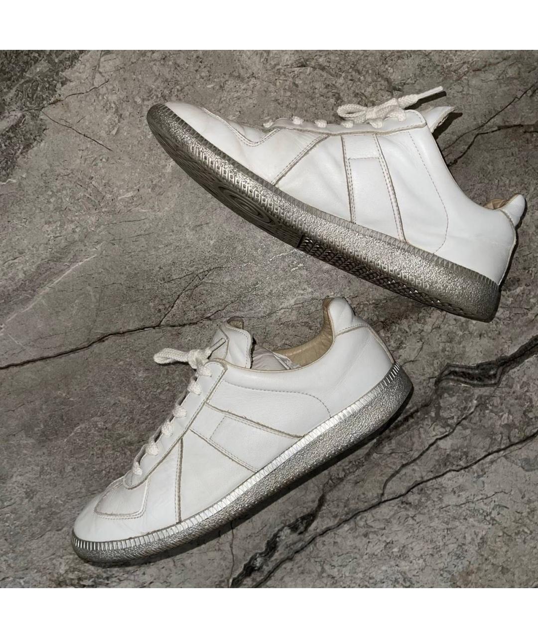 MAISON MARGIELA Белые кожаные низкие кроссовки / кеды, фото 3