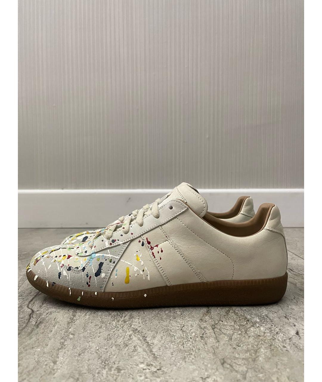 MAISON MARGIELA Бежевые кожаные низкие кроссовки / кеды, фото 4