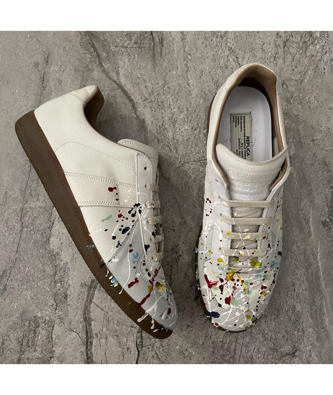 MAISON MARGIELA Бежевые кожаные низкие кроссовки / кеды, фото 2