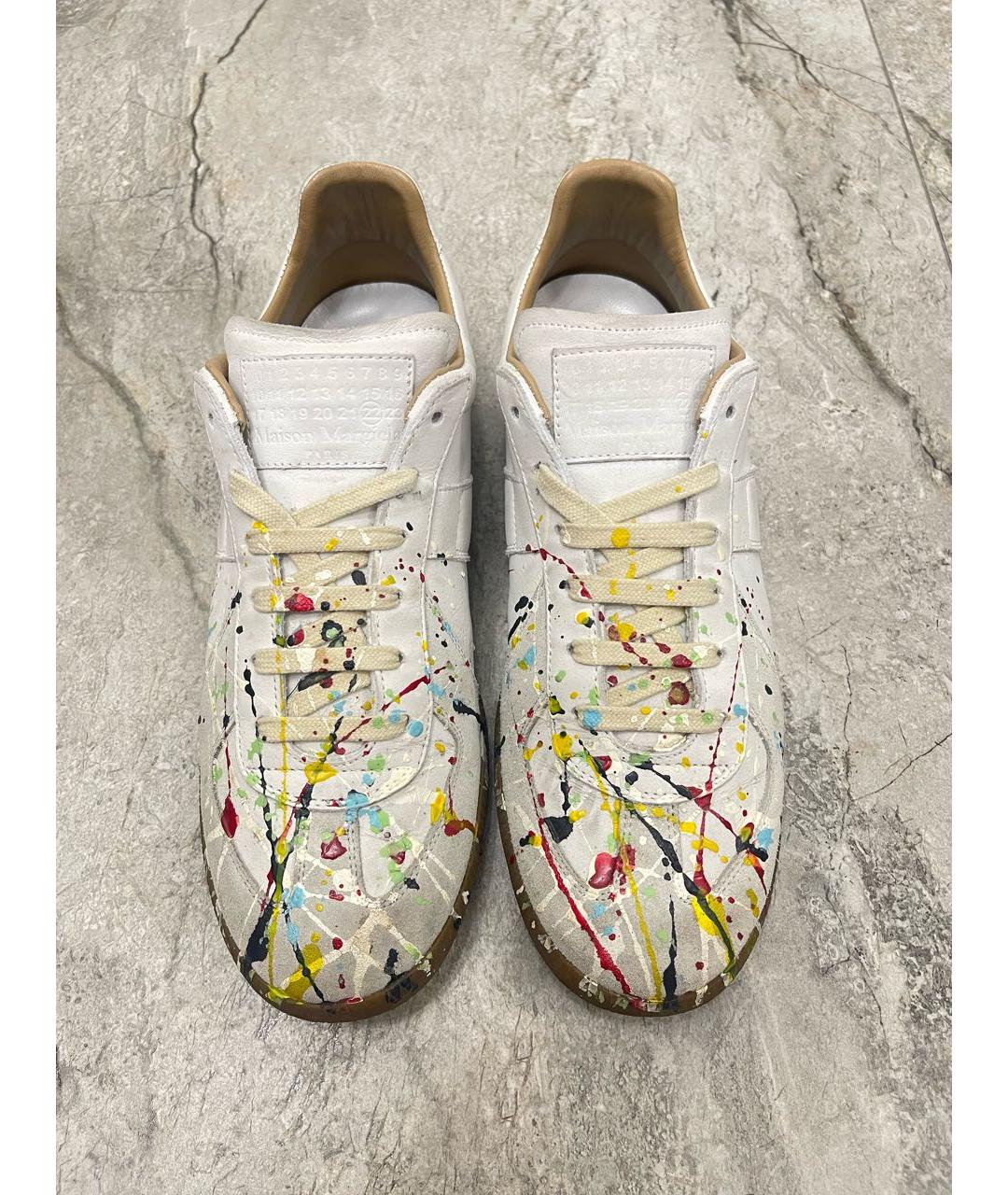 MAISON MARGIELA Бежевые кожаные низкие кроссовки / кеды, фото 3