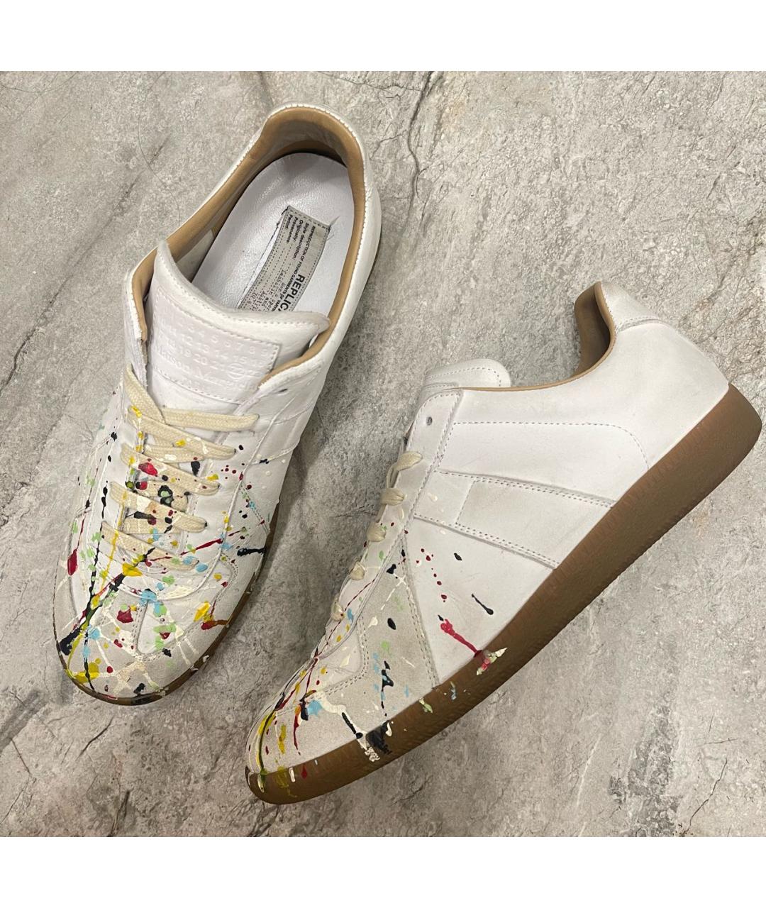 MAISON MARGIELA Бежевые кожаные низкие кроссовки / кеды, фото 2