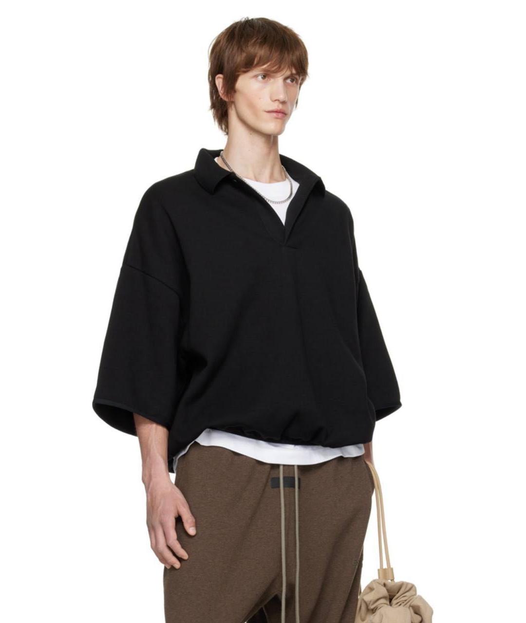 FEAR OF GOD ESSENTIALS Черное хлопко-полиэстеровое поло с коротким рукавом, фото 3