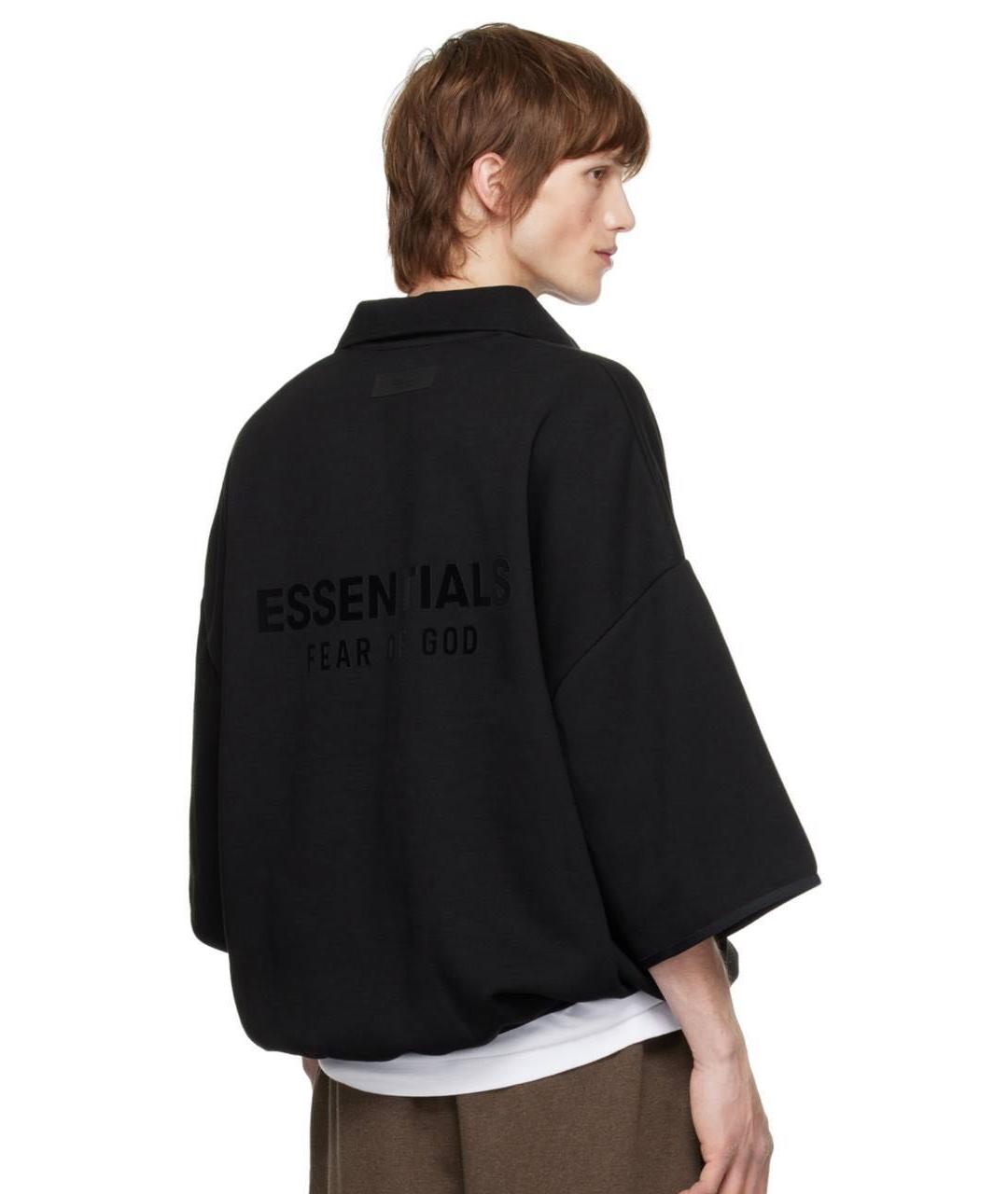 FEAR OF GOD ESSENTIALS Черное хлопко-полиэстеровое поло с коротким рукавом, фото 4