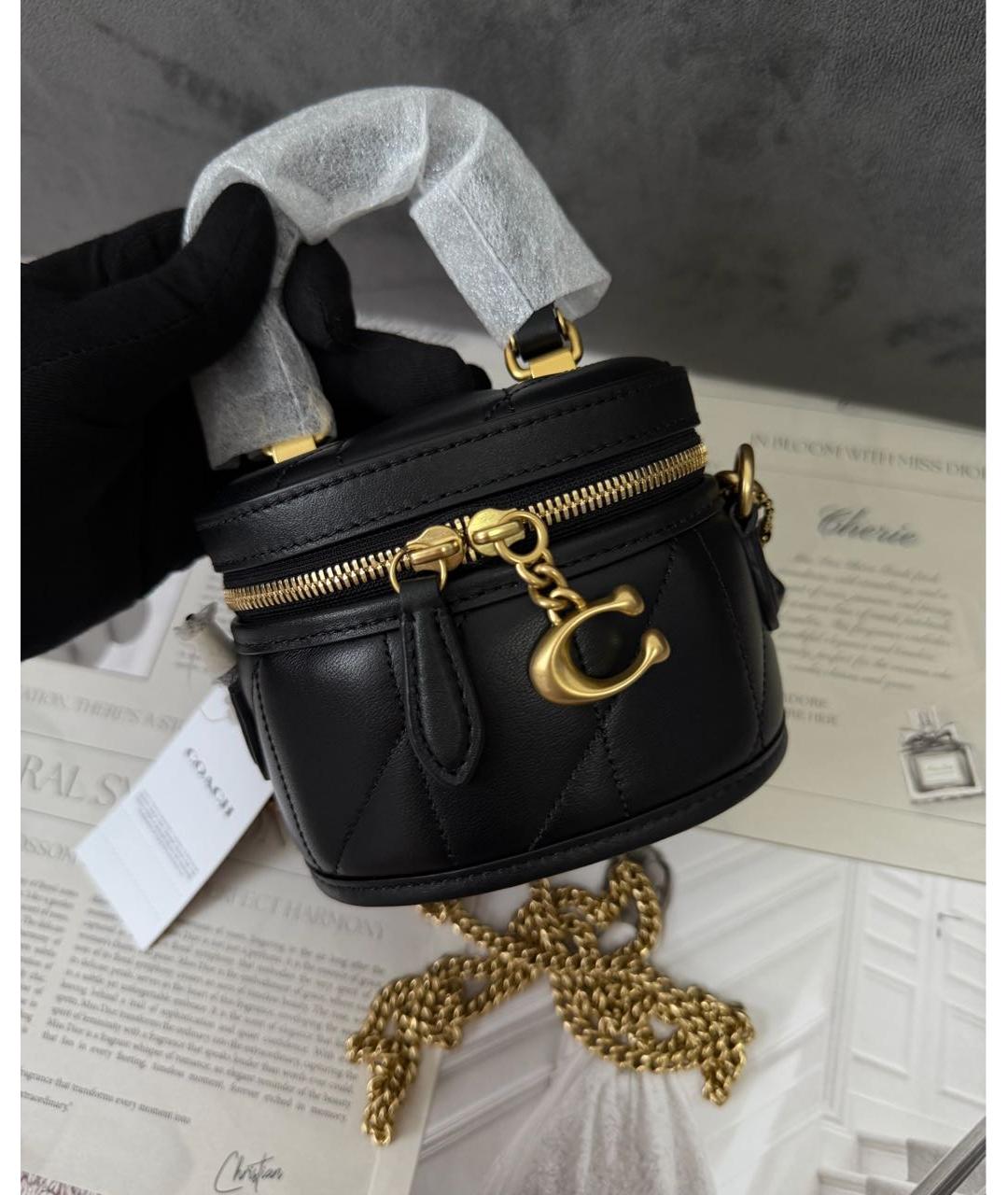 COACH Черная кожаная сумка через плечо, фото 2