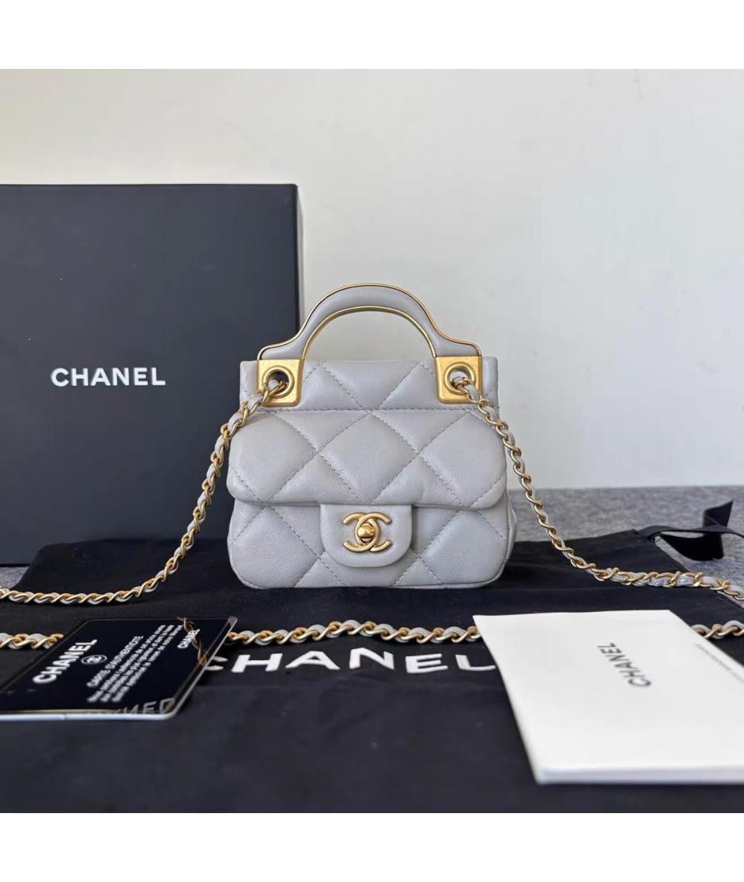 CHANEL Серая кожаная сумка через плечо, фото 9