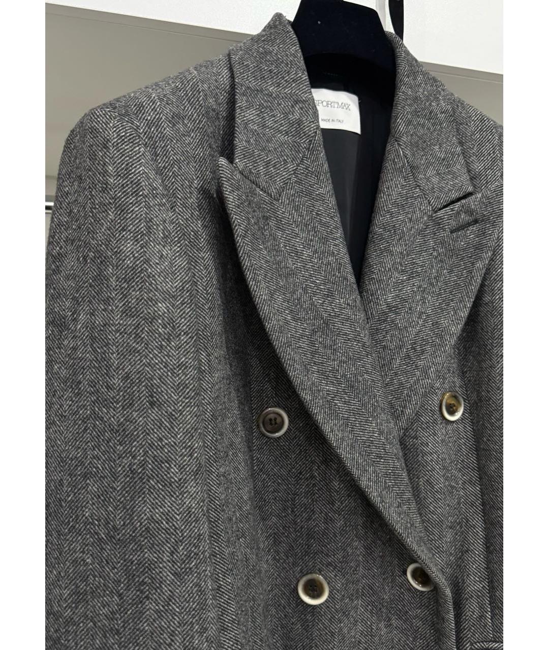 SPORTMAX Серое шерстяное пальто, фото 4