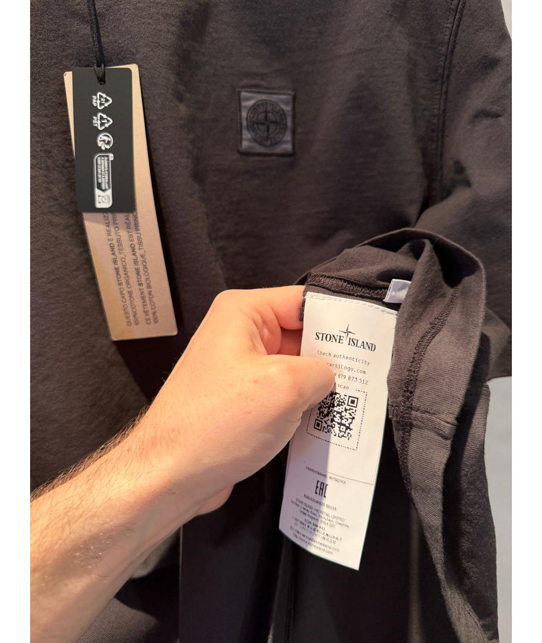 STONE ISLAND Антрацитовая хлопковая футболка, фото 4