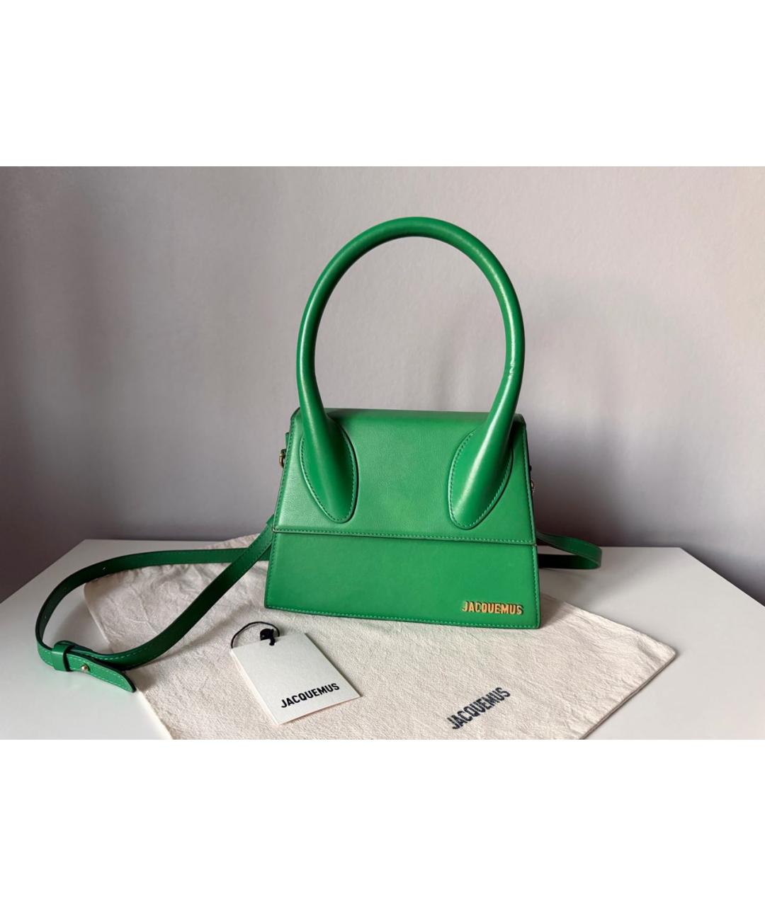 JACQUEMUS Зеленая кожаная сумка через плечо, фото 2