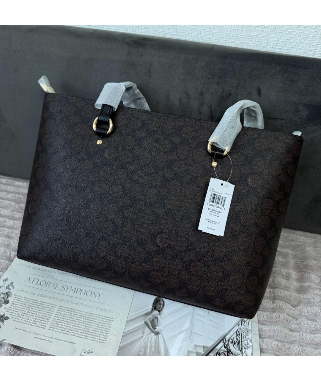 COACH Коричневая кожаная сумка тоут, фото 3