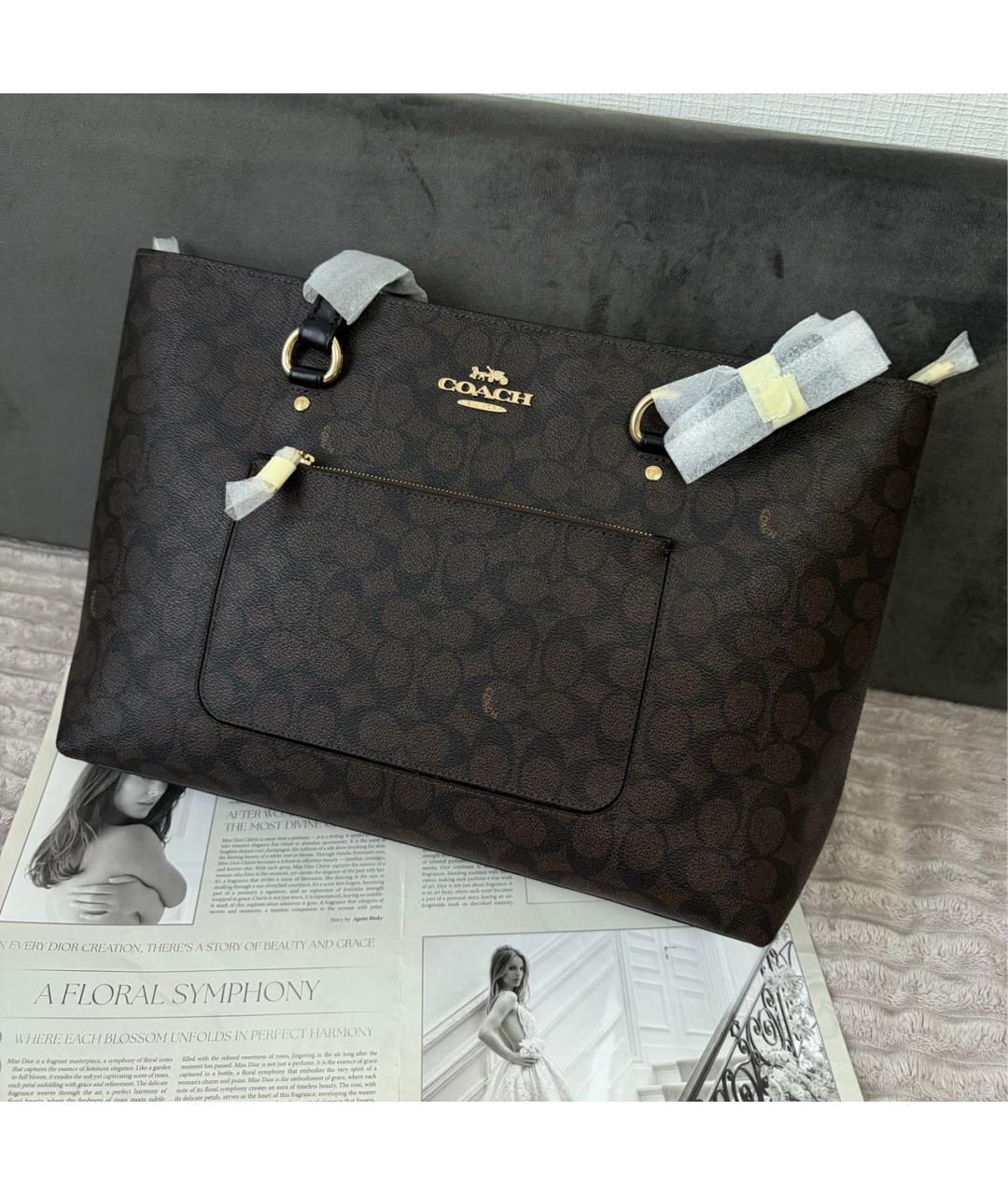 COACH Коричневая кожаная сумка тоут, фото 8