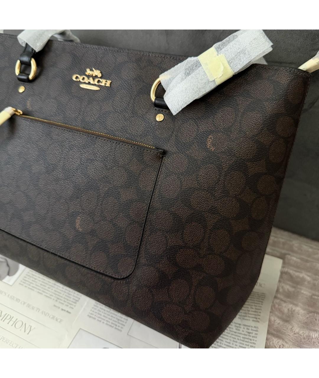 COACH Коричневая кожаная сумка тоут, фото 7