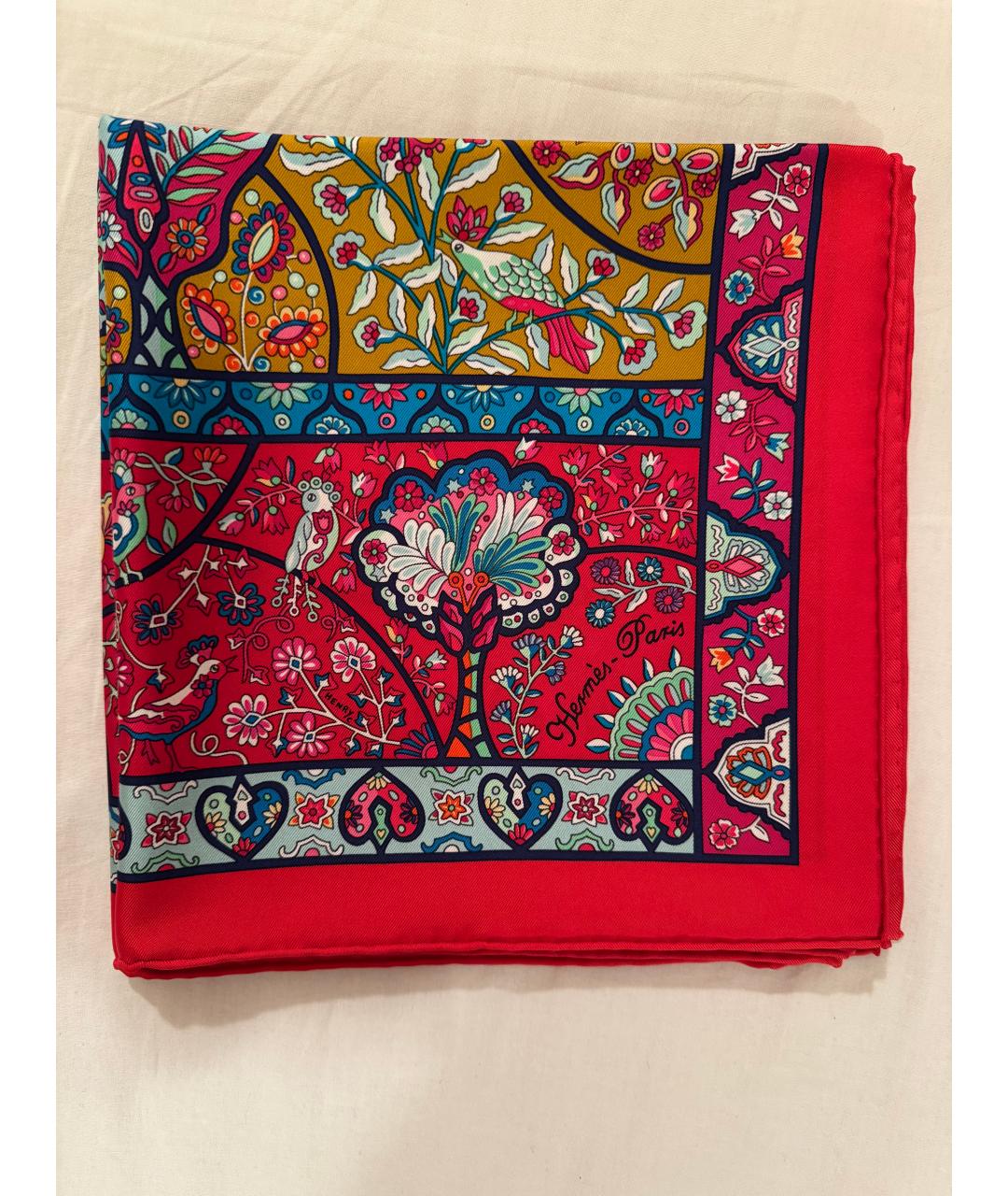 HERMES Красный шелковый платок, фото 5