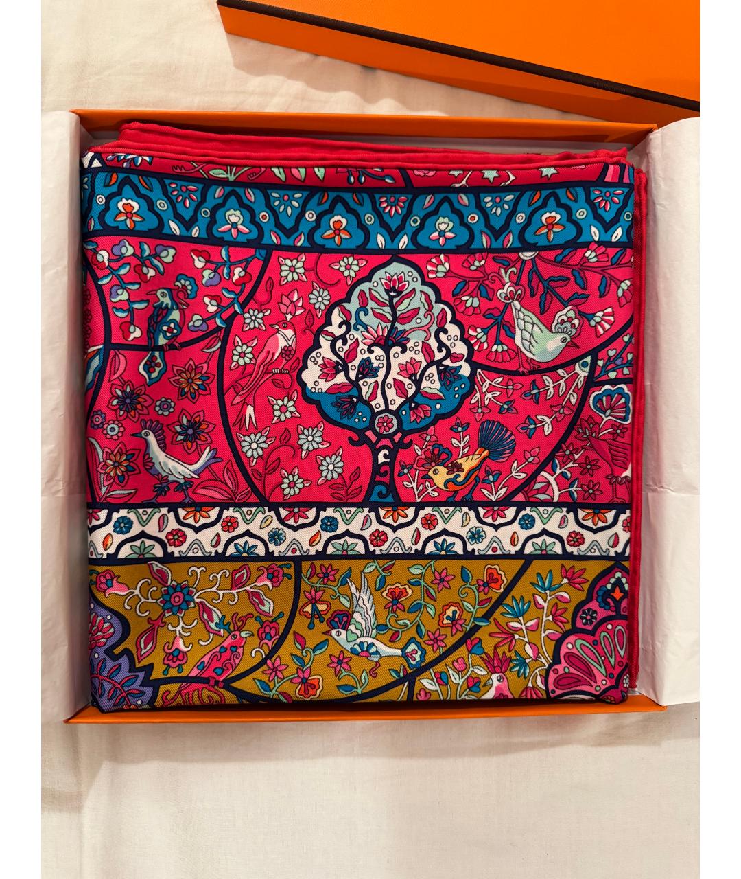 HERMES Красный шелковый платок, фото 6