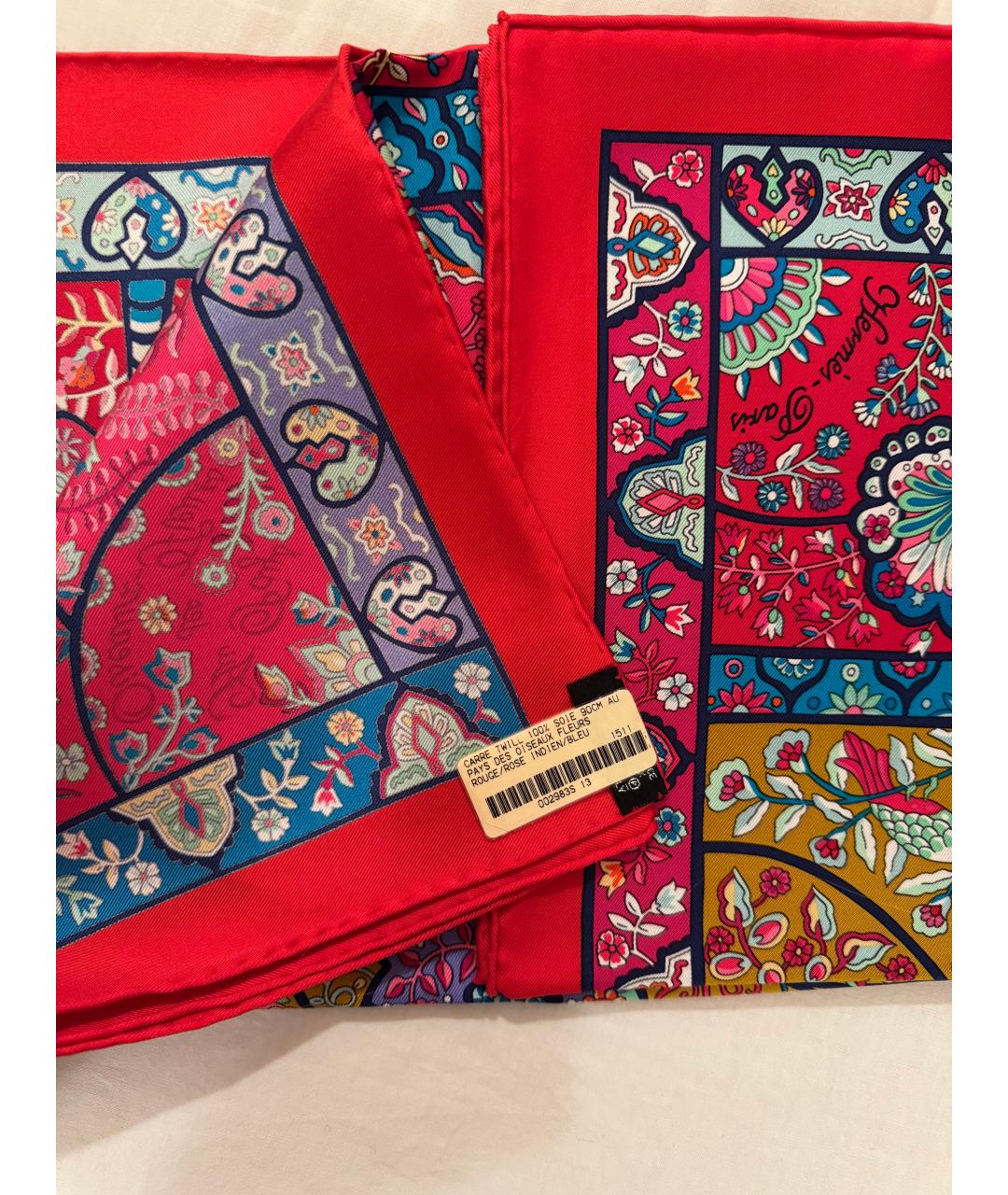 HERMES Красный шелковый платок, фото 2