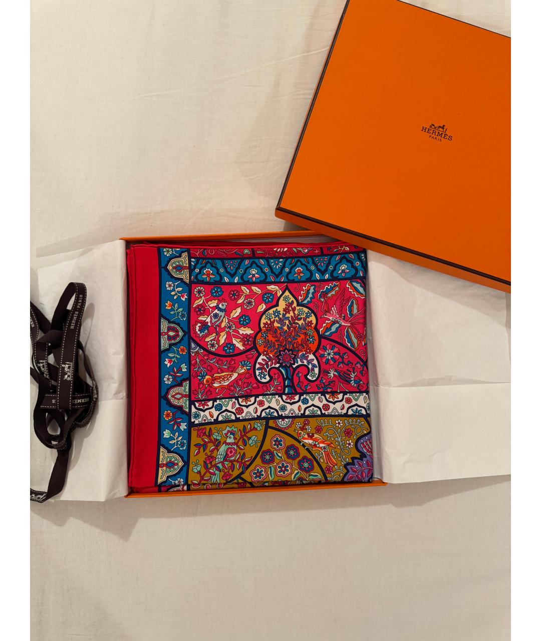 HERMES Красный шелковый платок, фото 4