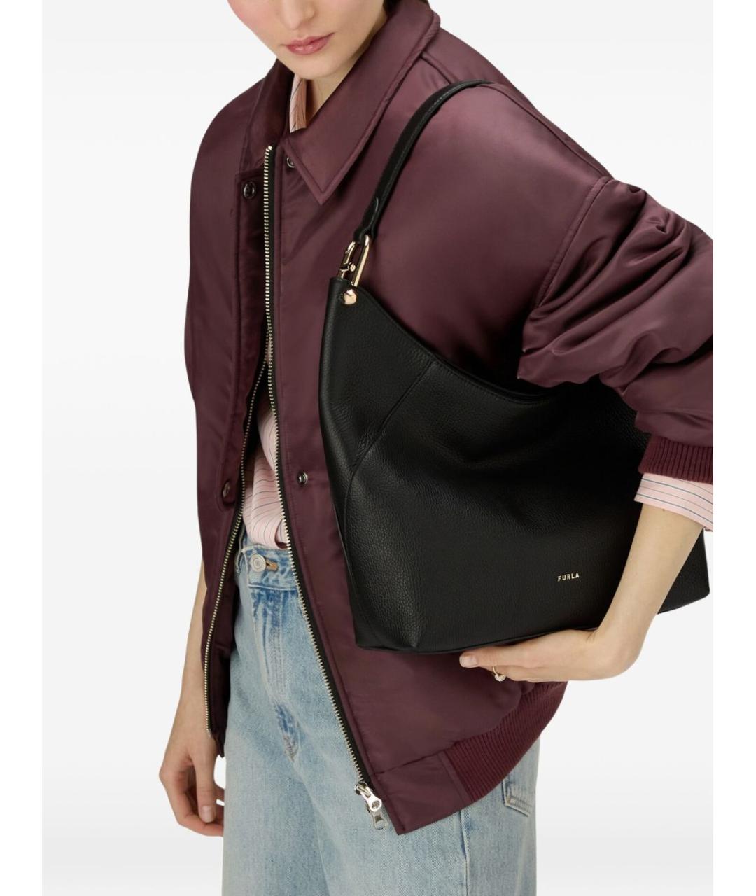 FURLA Черная кожаная сумка тоут, фото 2