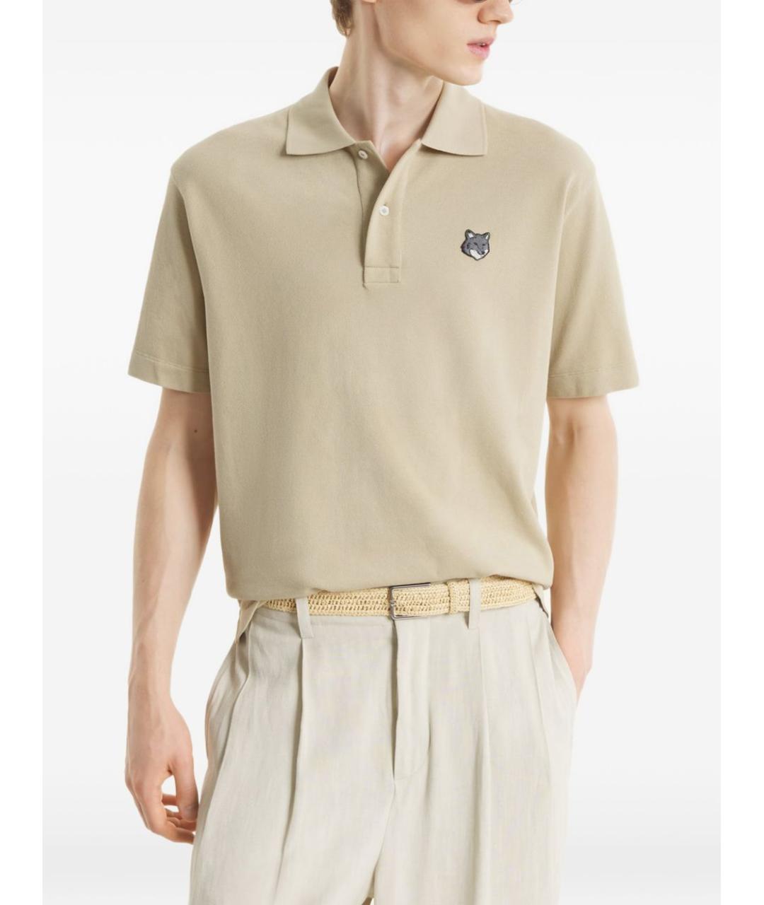 MAISON KITSUNE Бежевое хлопковое поло с коротким рукавом, фото 5