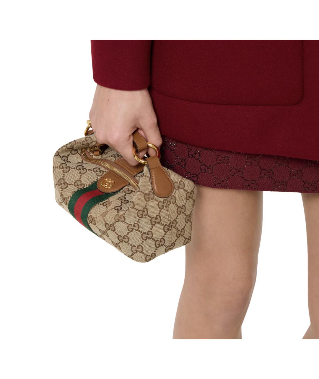 GUCCI Бежевая тканевая сумка с короткими ручками, фото 4