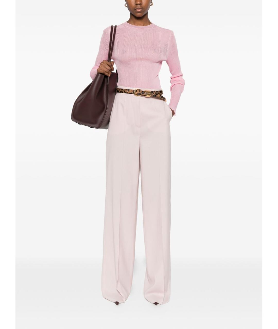 MAX MARA Розовые шерстяные прямые брюки, фото 3