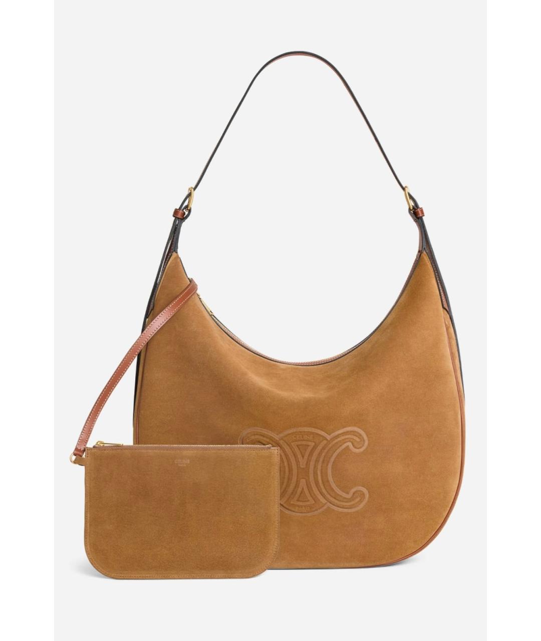 CELINE Коричневая замшевая сумка через плечо, фото 4