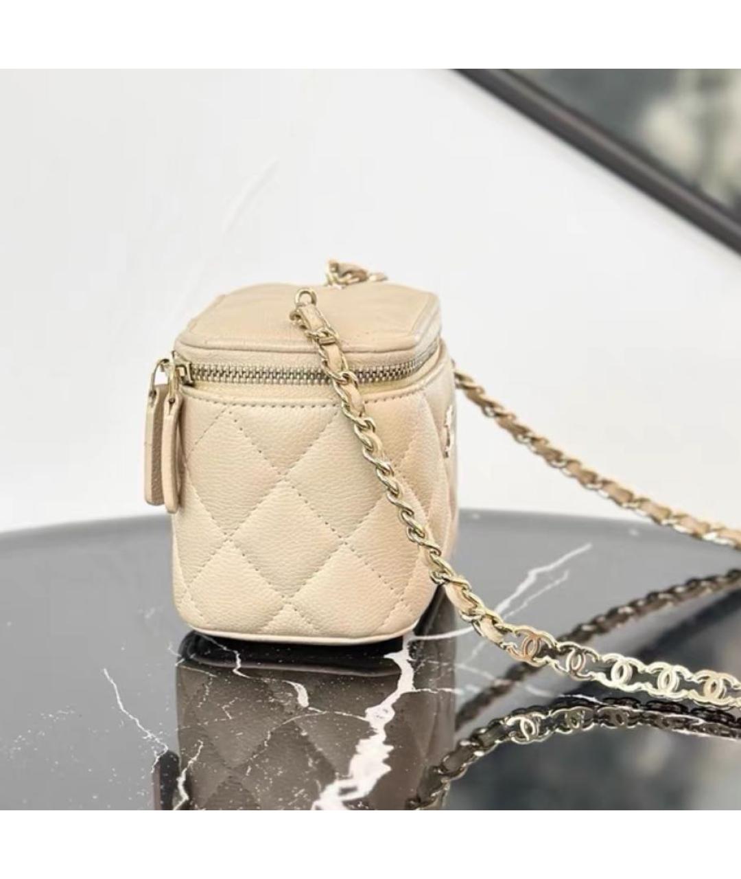 CHANEL Бежевая кожаная сумка через плечо, фото 3