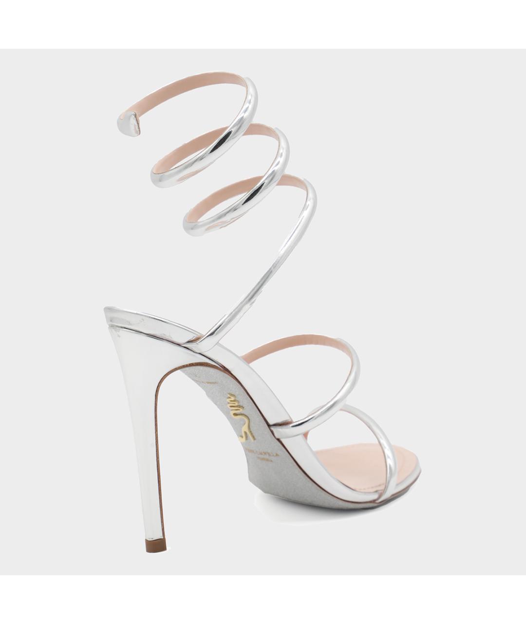 RENE CAOVILLA Серебряные кожаные босоножки, фото 2