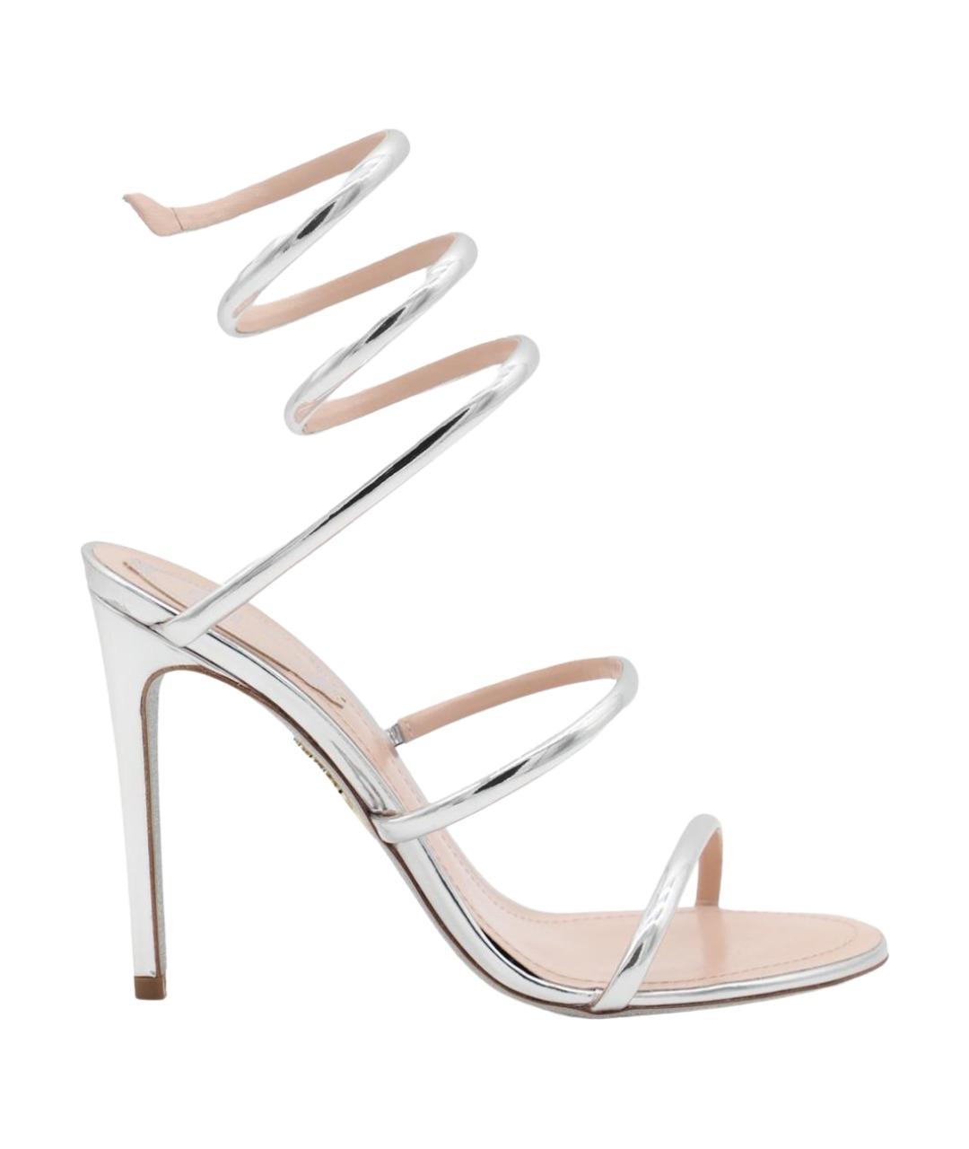 RENE CAOVILLA Серебряные кожаные босоножки, фото 1