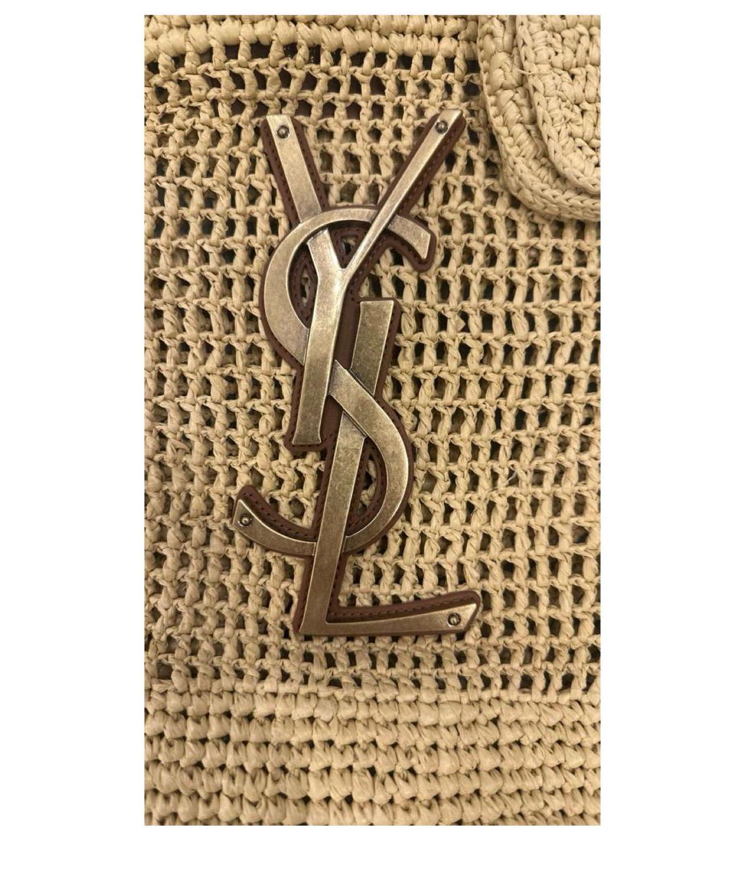 SAINT LAURENT Бежевая пелетеная пляжная сумка, фото 2