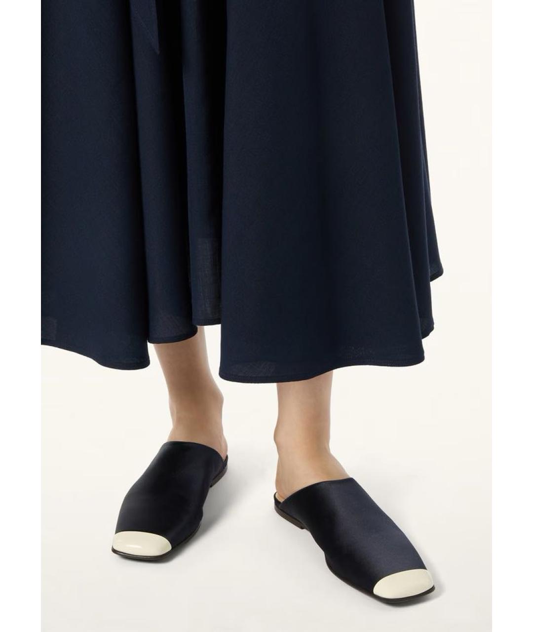 LORO PIANA Темно-синие кожаные мюли, фото 2