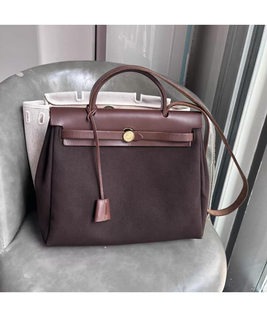 HERMES Коричневая тканевая сумка через плечо, фото 9