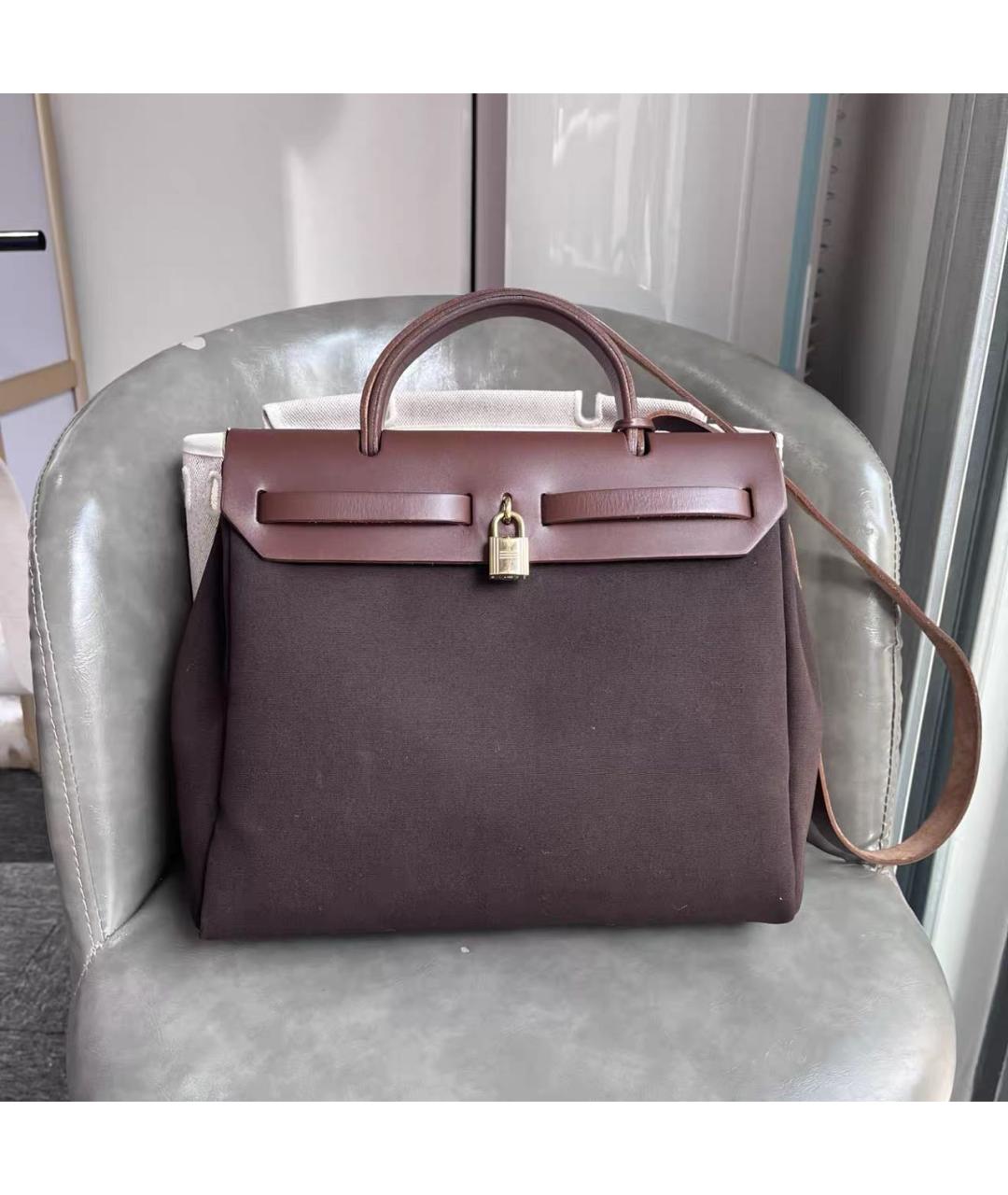 HERMES Коричневая тканевая сумка через плечо, фото 2