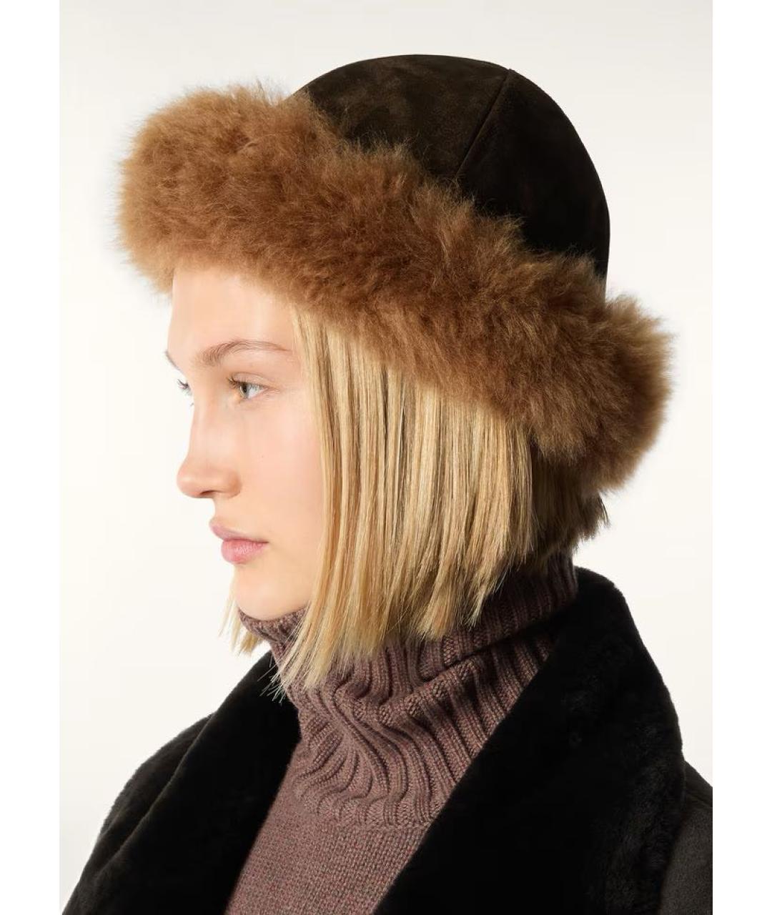 LORO PIANA Коричневая кожаная шапка, фото 2