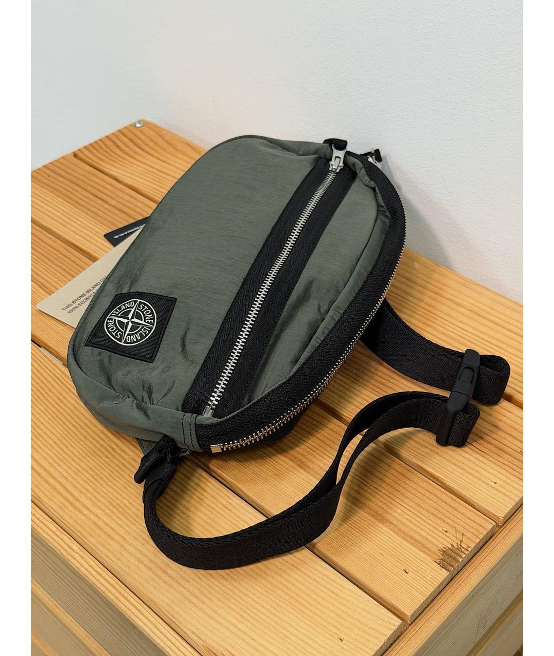 STONE ISLAND Зеленая синтетическая поясная сумка, фото 4