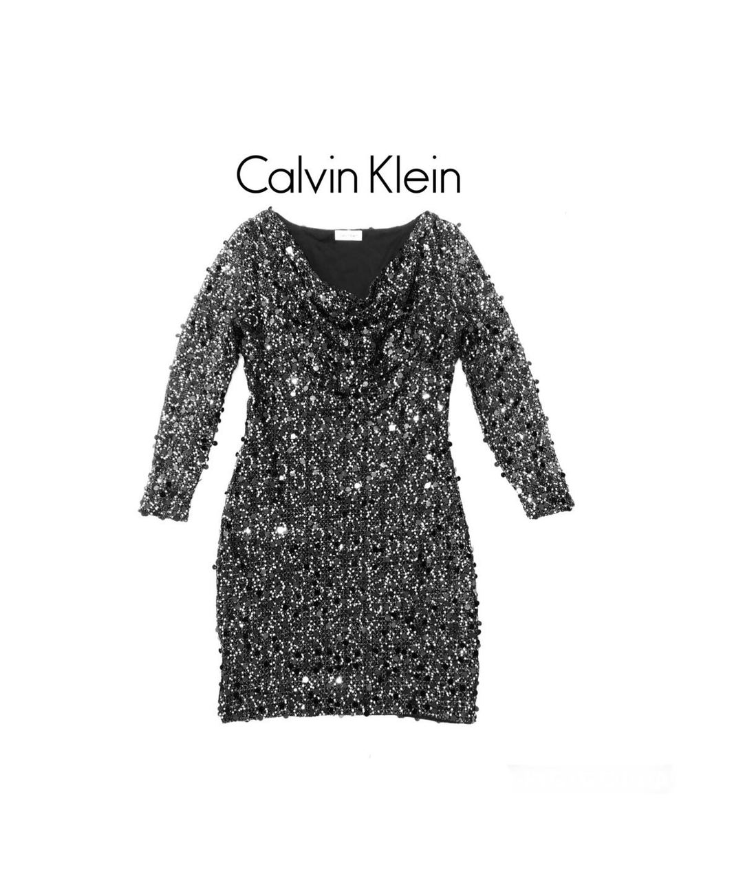 CALVIN KLEIN Черное полиэстеровое коктейльное платье, фото 8