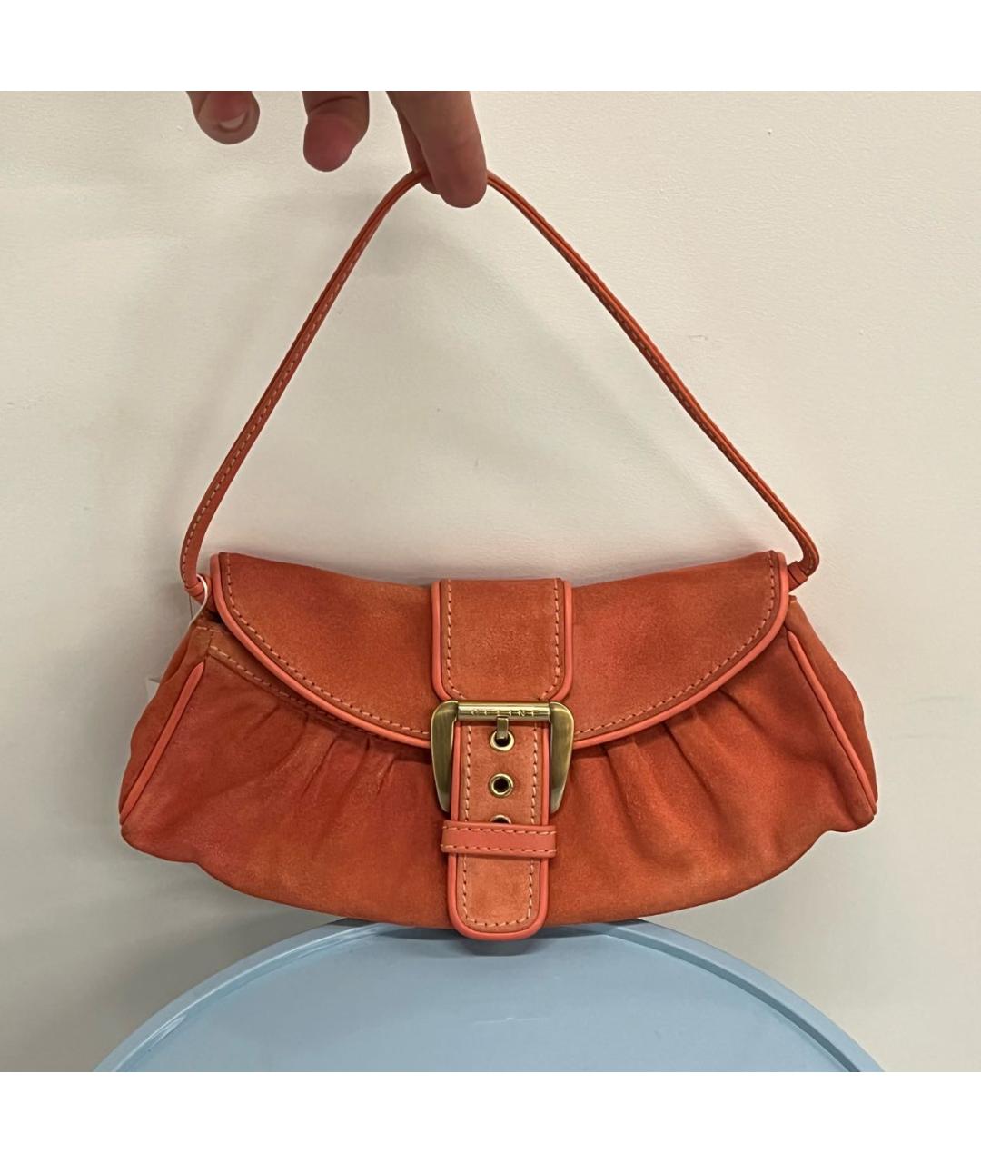 CELINE Коралловая замшевая сумка с короткими ручками, фото 9