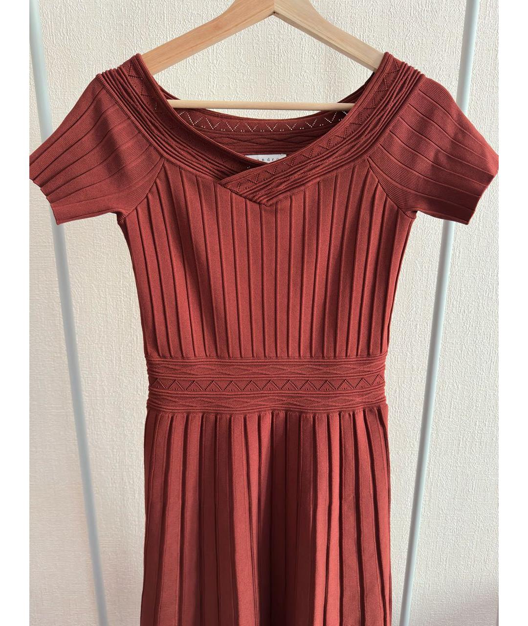 SANDRO Бордовое вискозное повседневное платье, фото 4