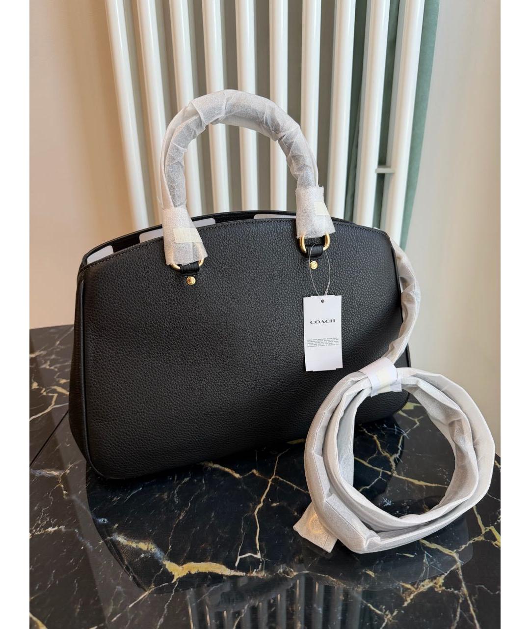 COACH Черная кожаная сумка с короткими ручками, фото 3