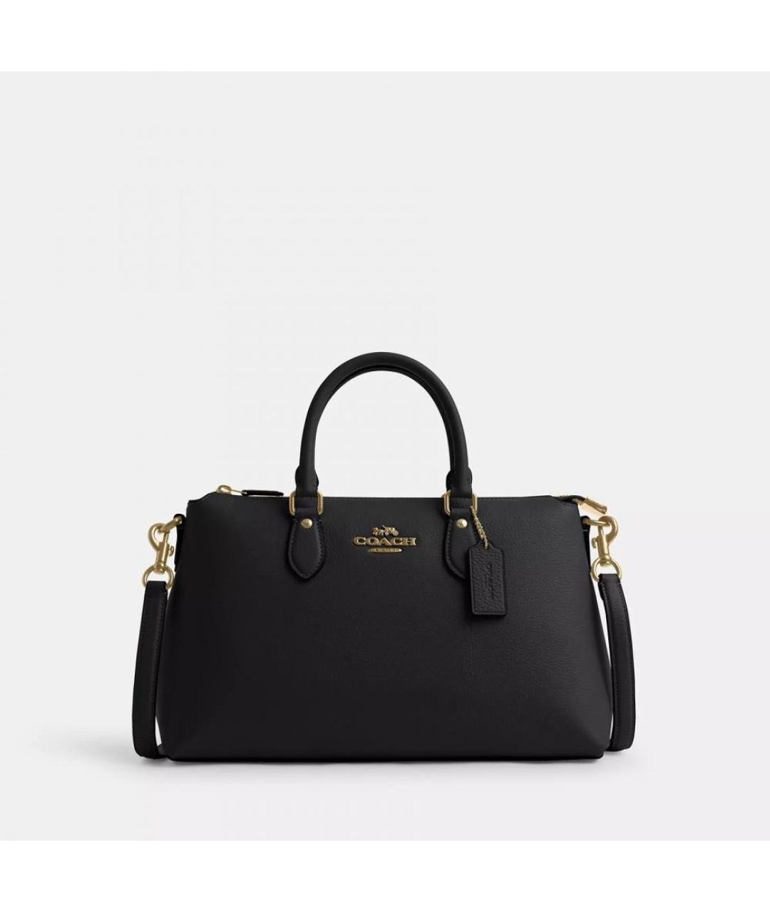 COACH Черная кожаная сумка с короткими ручками, фото 9