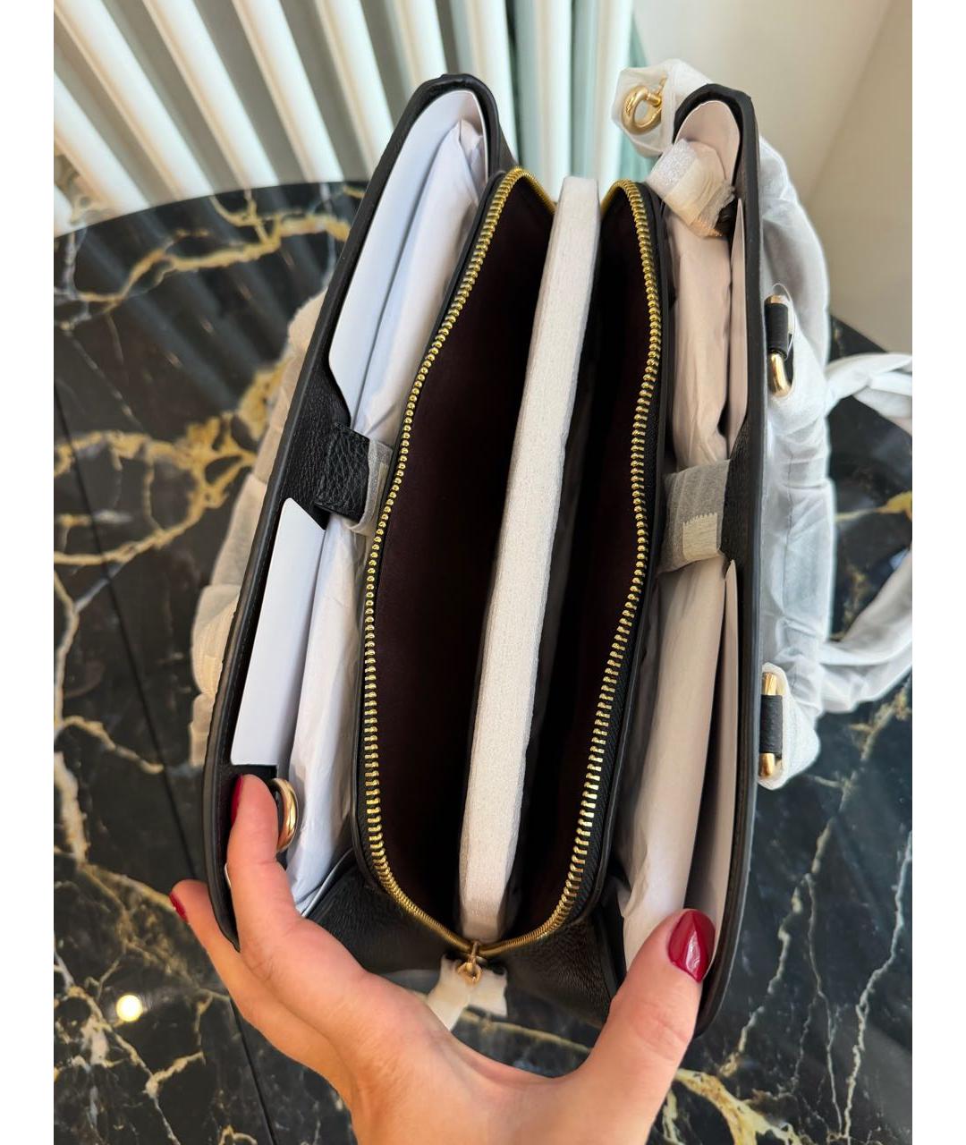 COACH Черная кожаная сумка с короткими ручками, фото 6