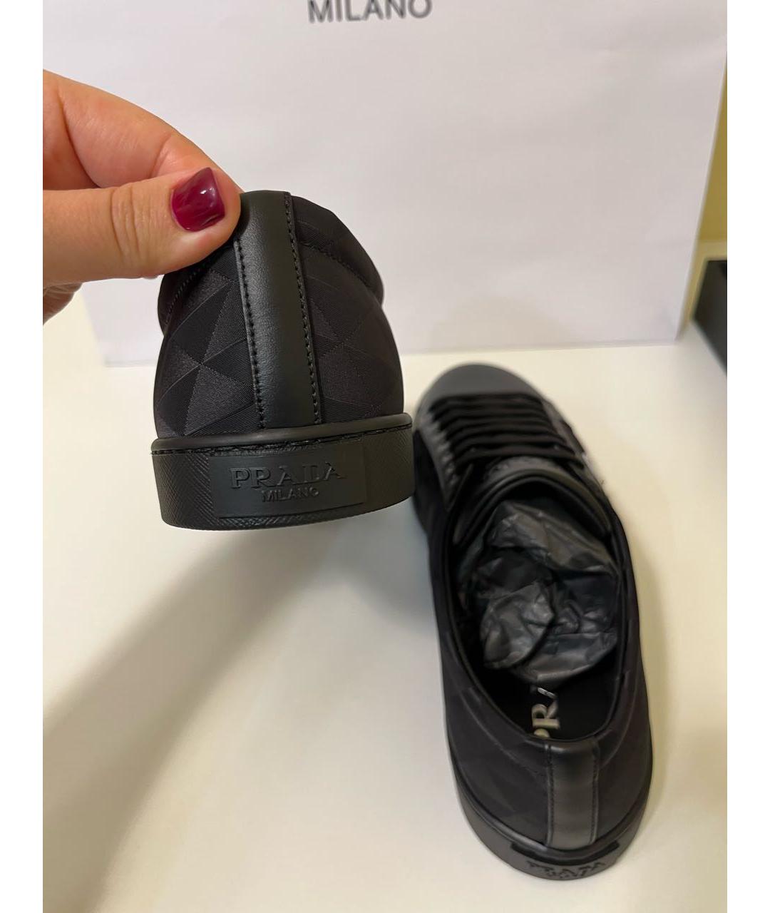 PRADA Черные текстильные низкие кроссовки / кеды, фото 4