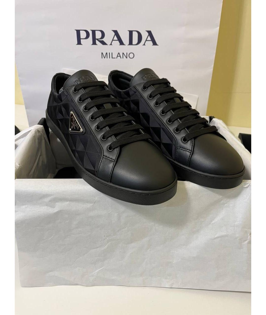 PRADA Черные текстильные низкие кроссовки / кеды, фото 3