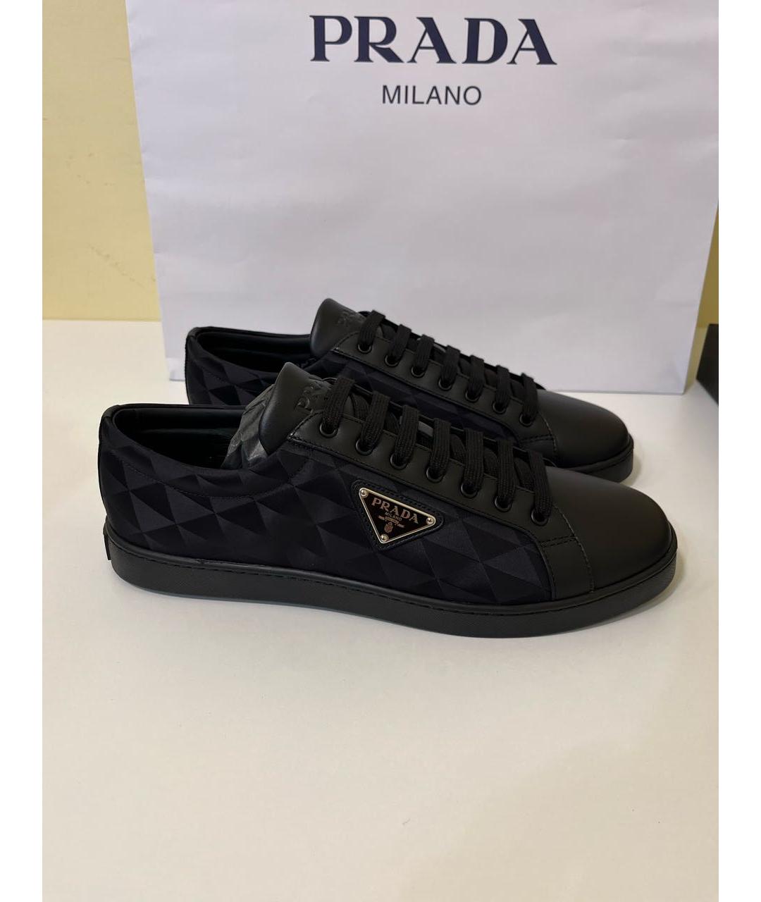 PRADA Черные текстильные низкие кроссовки / кеды, фото 7