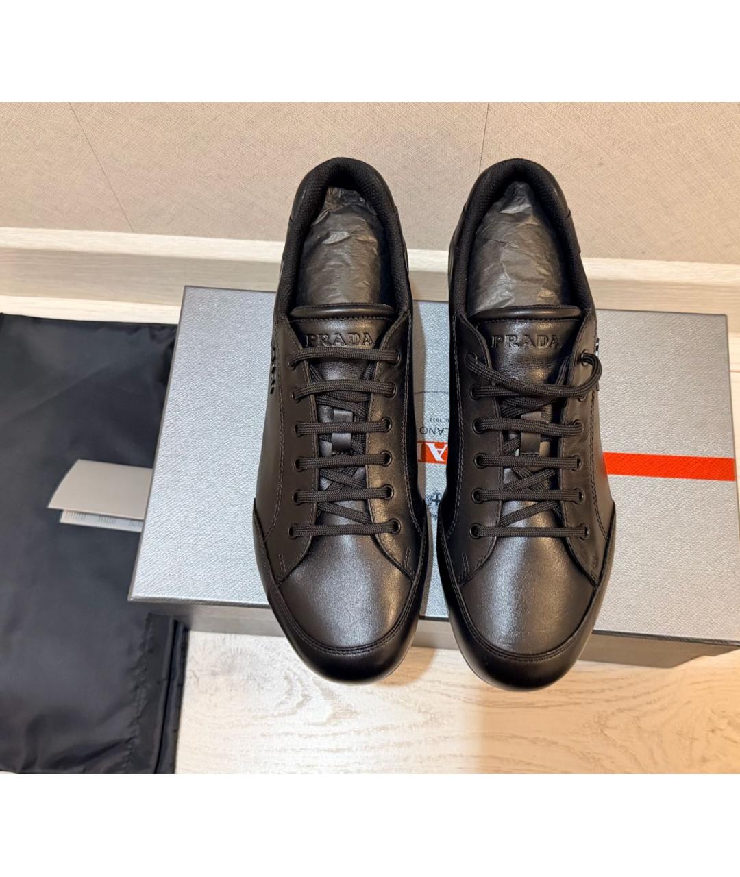 PRADA Черные кожаные низкие кроссовки / кеды, фото 3
