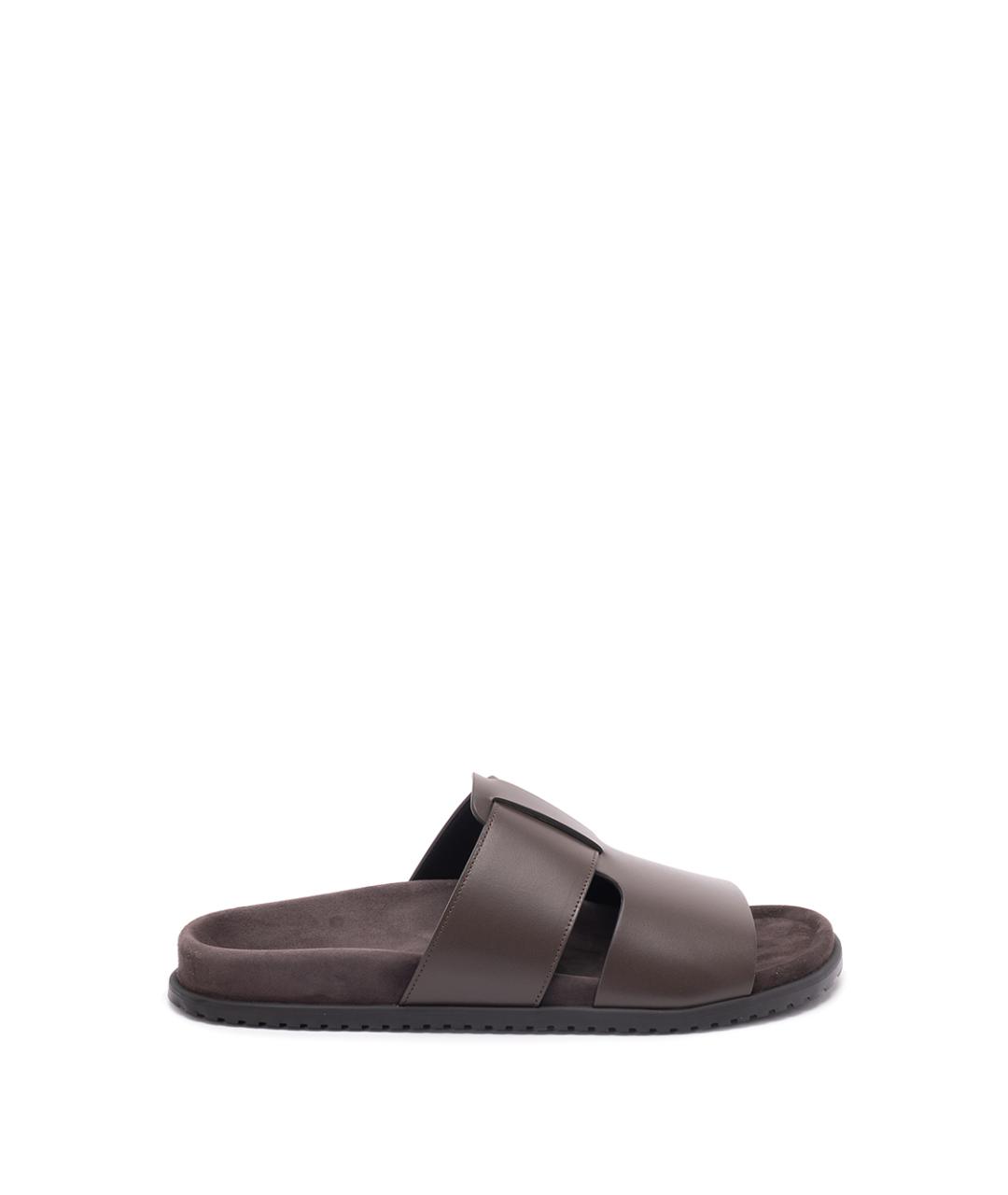 DOLCE&GABBANA Коричневые кожаные шлепанцы, фото 6