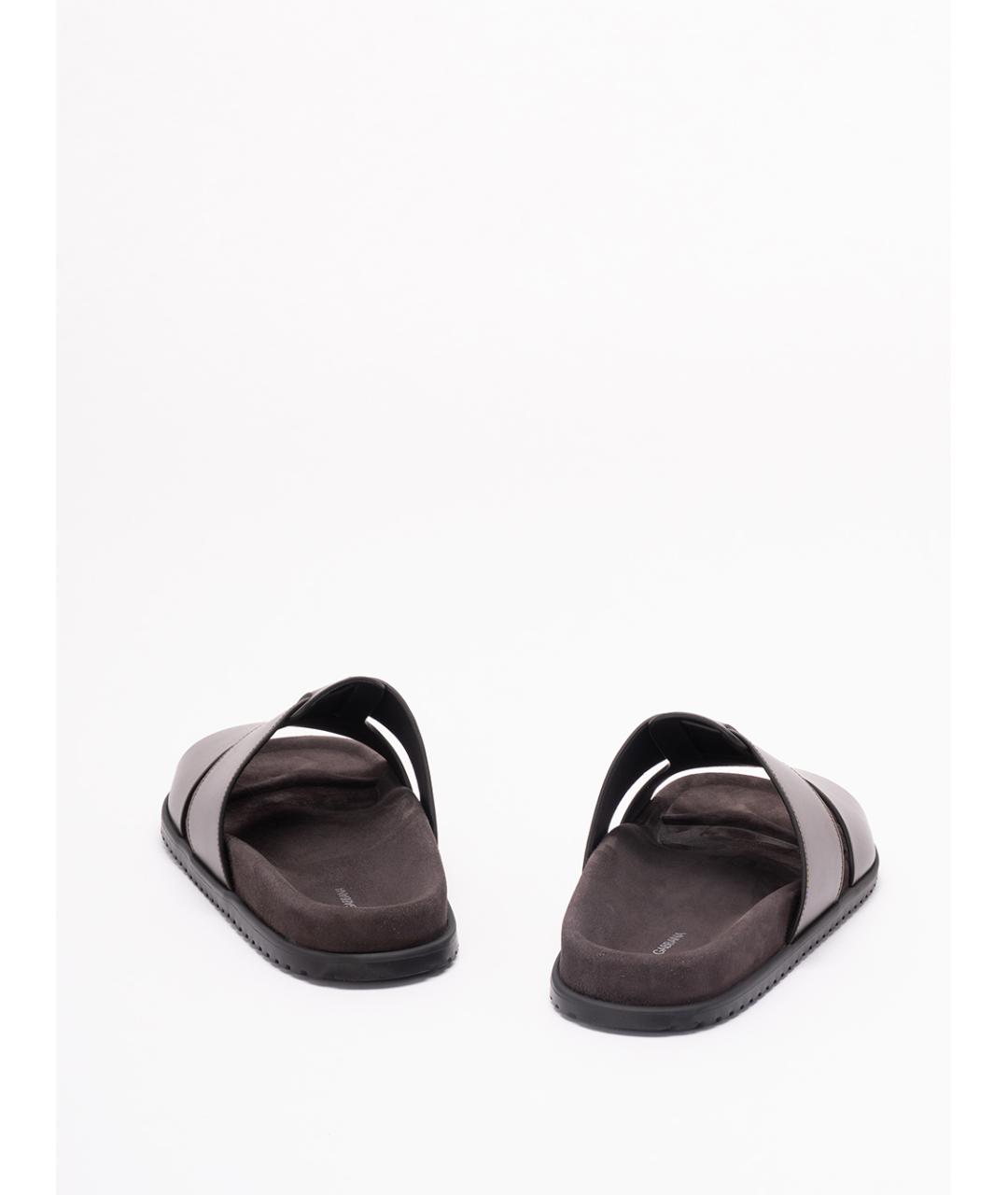 DOLCE&GABBANA Коричневые кожаные шлепанцы, фото 3