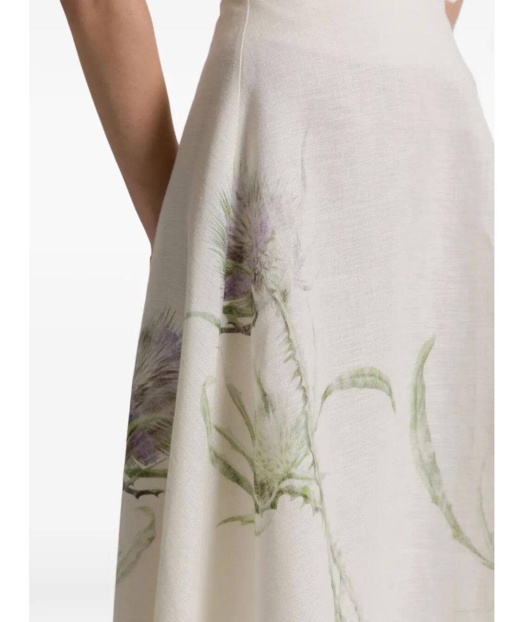 ALBERTA FERRETTI Бежевая льняная юбка макси, фото 3