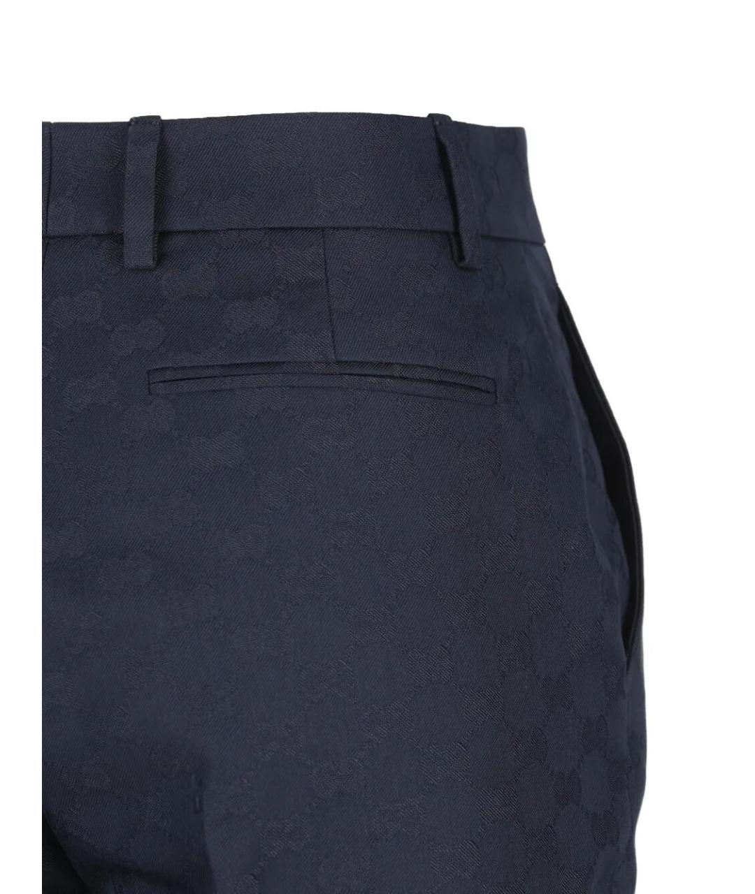 GUCCI Темно-синие полиэстеровые прямые брюки, фото 3